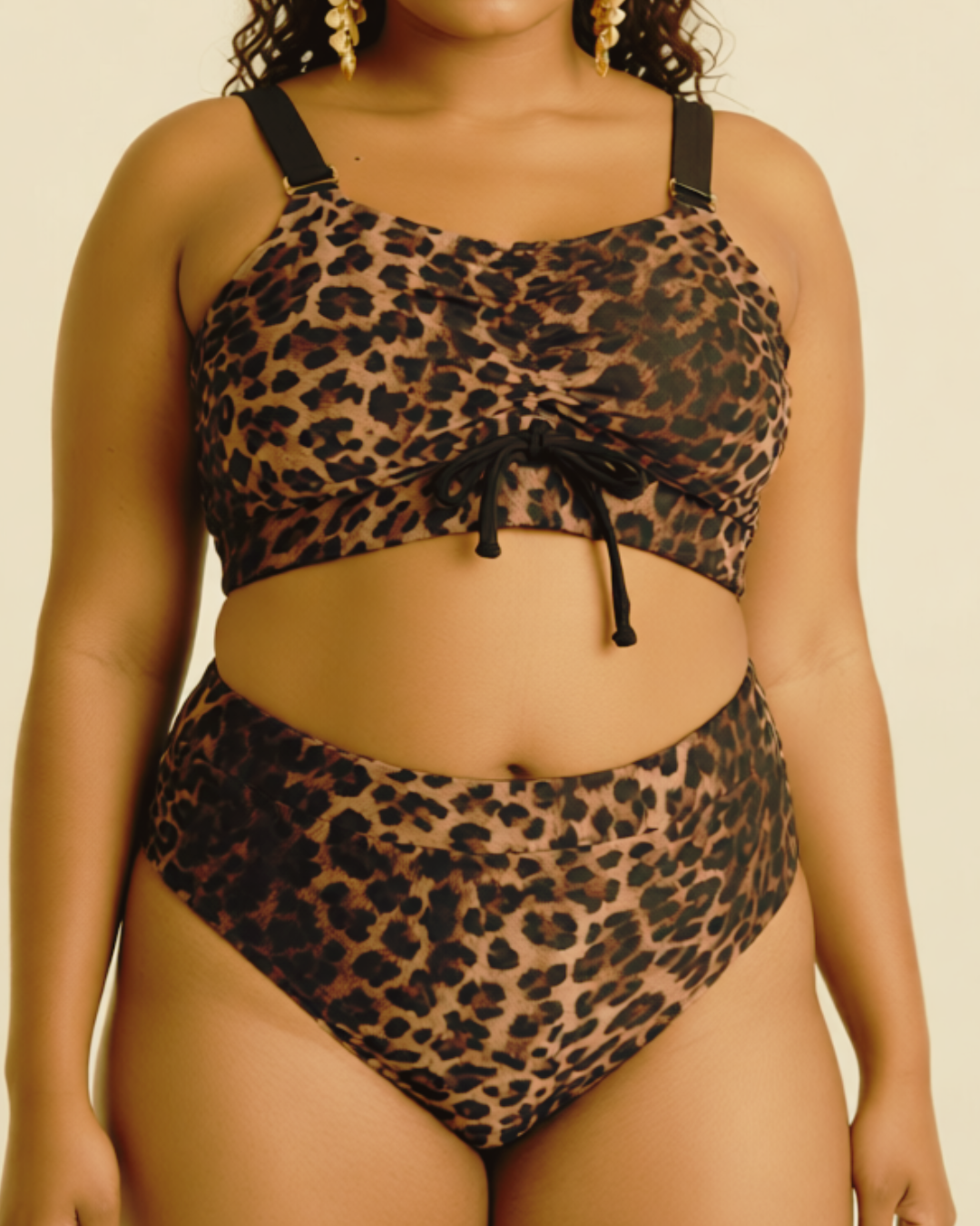 Black/Cheetah two piece bikini bathing suit front cheetah siwmsuit