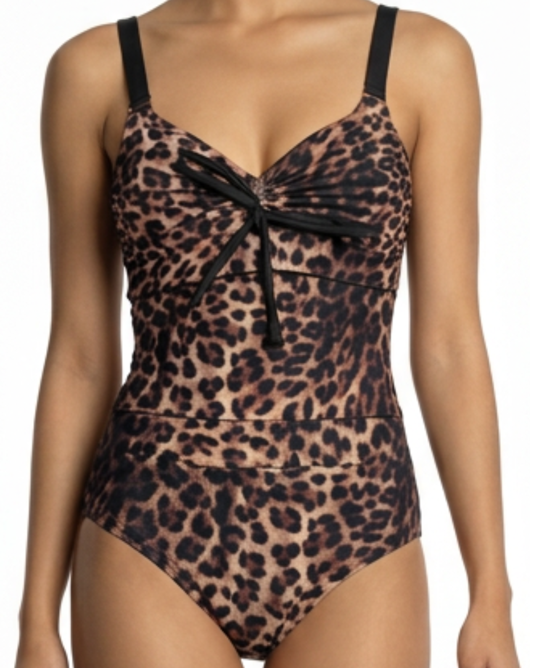 Black/Cheetah one piece bathing suit front cheetah swimsuit