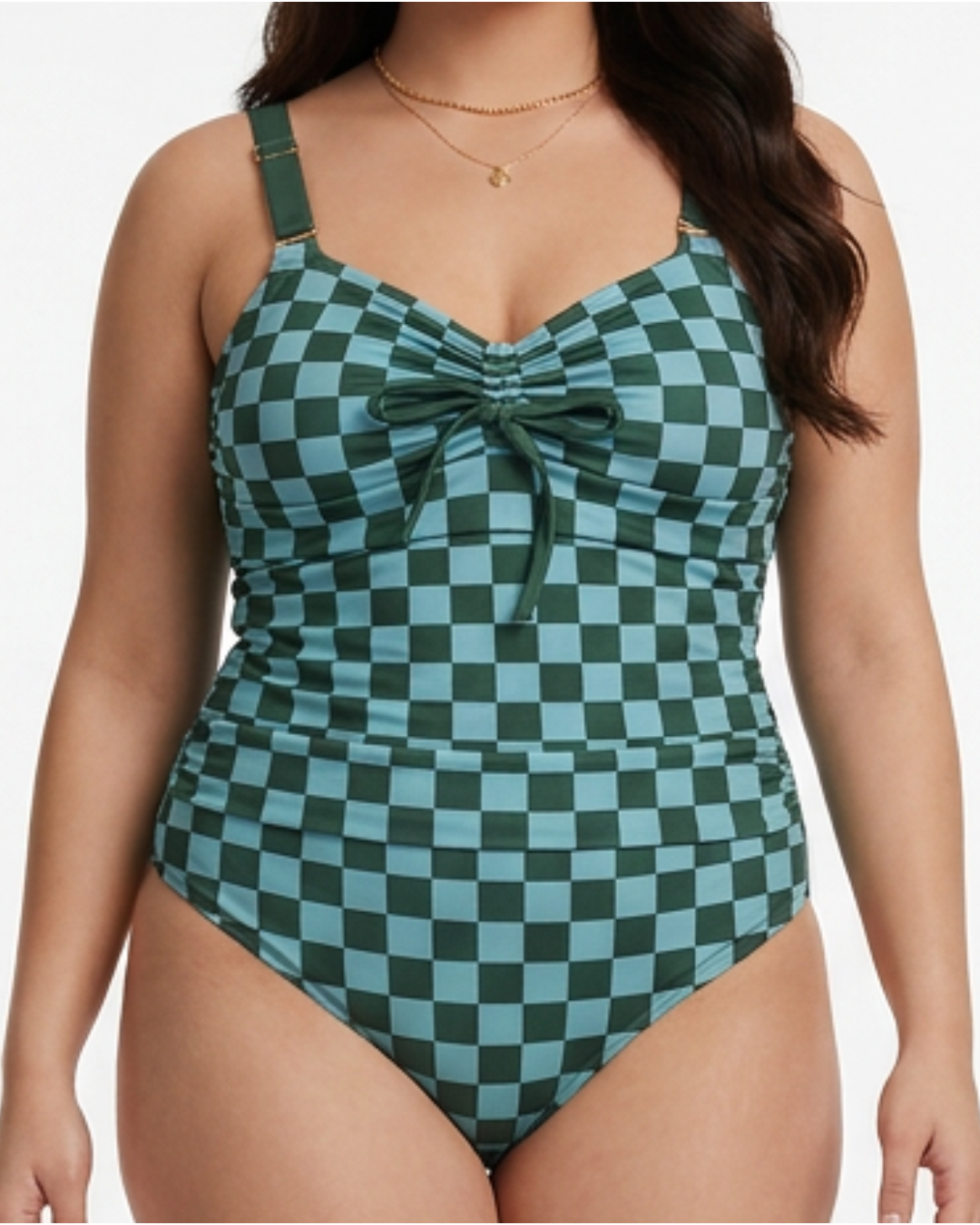 Green/Checkered one piece bathing suit front green checkered swimsuit